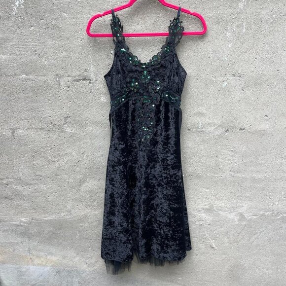 Vintage Sun Li Joy Black Velvet Sequin-Embellished Fairy Dress - Picture 1 of 6